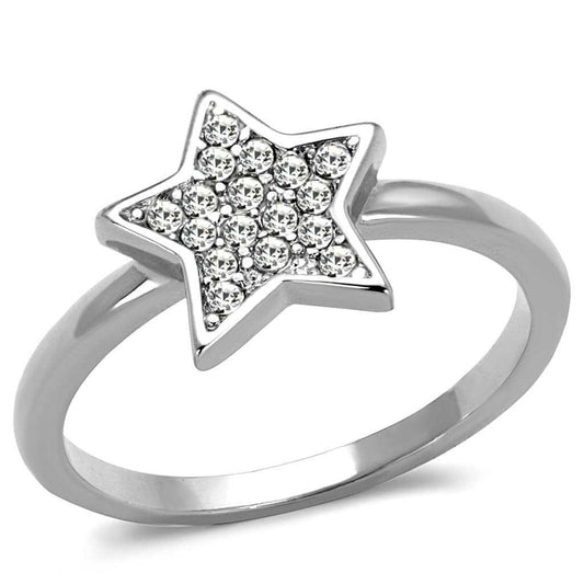 LO3980 - Rhodium Brass Ring with Top Grade Crystal in Clear - Alamode - Flyclothing LLC