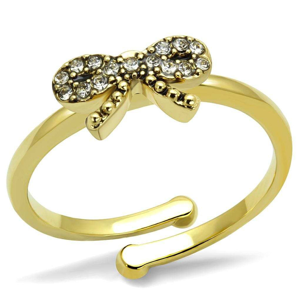 LO4042 - Flash Gold Brass Ring with Top Grade Crystal in Clear - Alamode - Flyclothing LLC