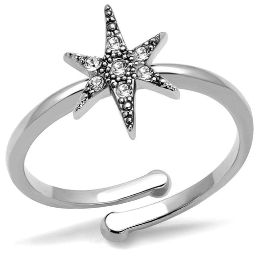 LO4051 - Rhodium Brass Ring with Top Grade Crystal in Clear - Alamode - Flyclothing LLC