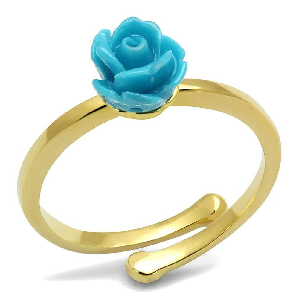 LO4060 - Flash Gold Brass Ring with Synthetic Synthetic Stone in Sea Blue - Alamode - Flyclothing LLC