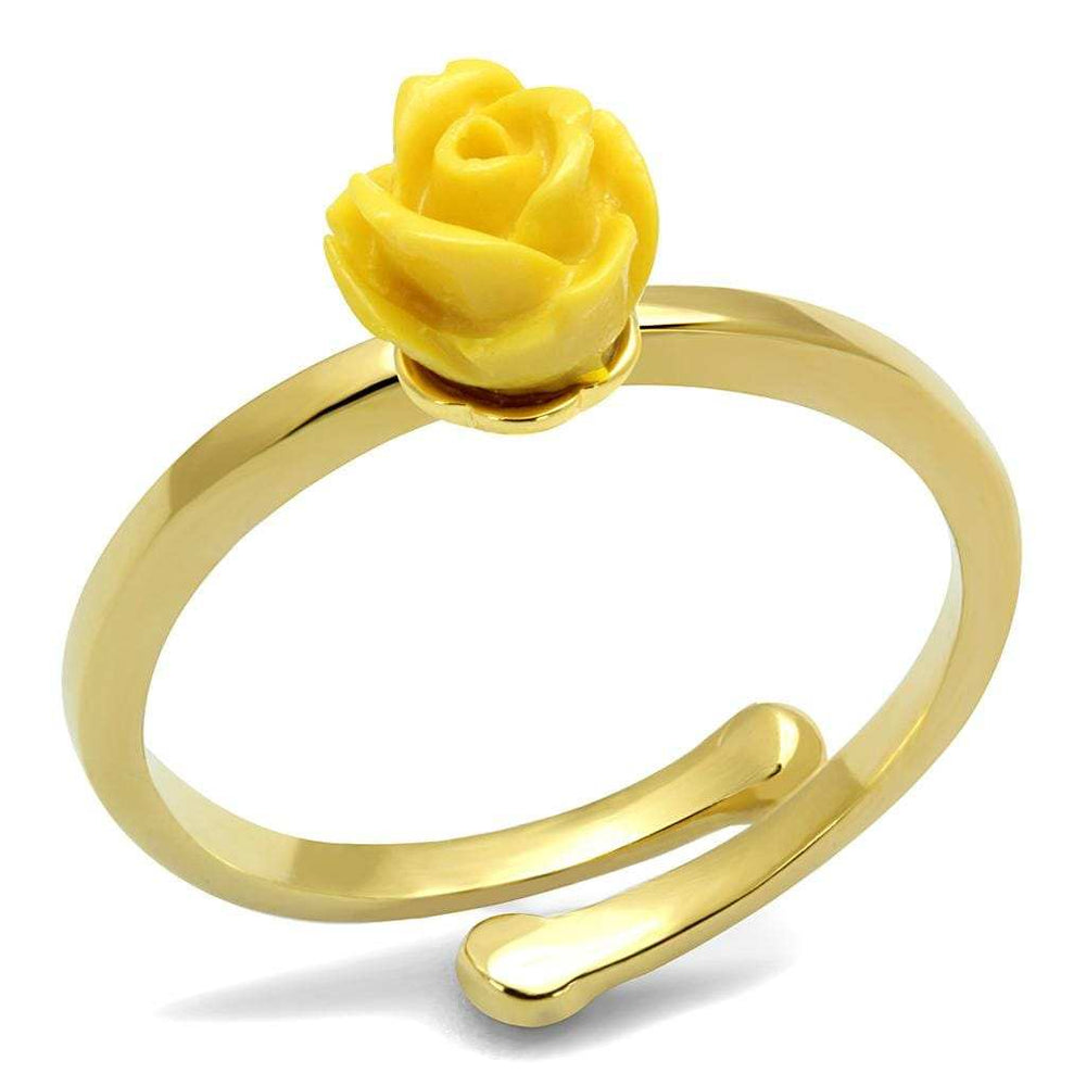 LO4061 - Flash Gold Brass Ring with Synthetic Synthetic Stone in Topaz - Alamode - Flyclothing LLC