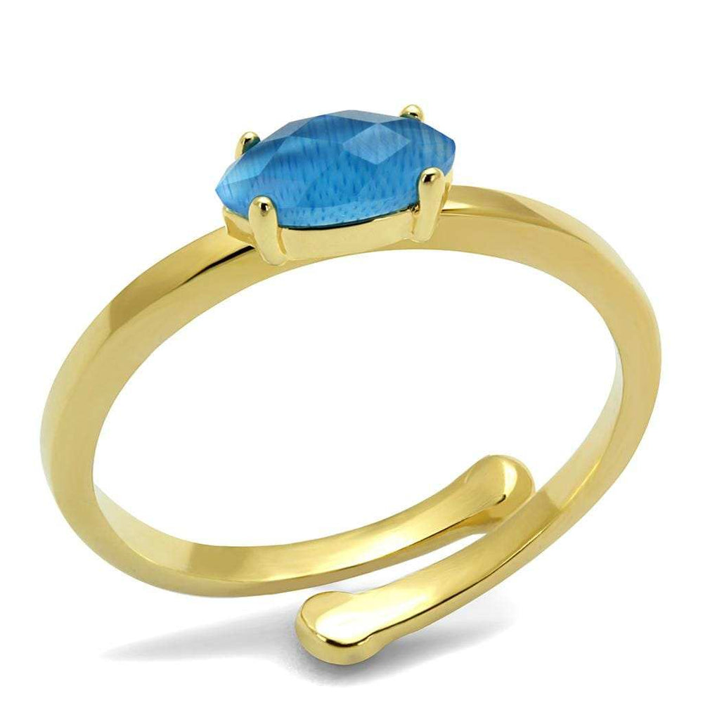 LO4064 - Flash Gold Brass Ring with Synthetic Cat Eye in Capri Blue - Alamode - Flyclothing LLC