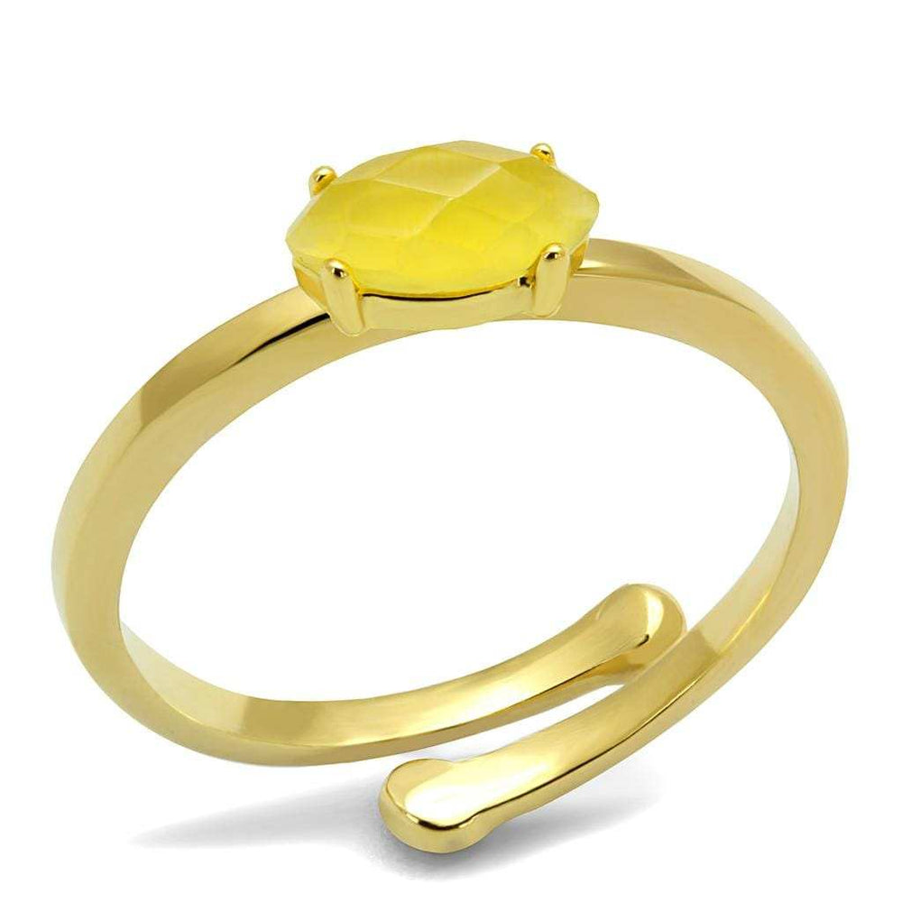 LO4066 - Flash Gold Brass Ring with Synthetic Cat Eye in Topaz - Alamode - Flyclothing LLC