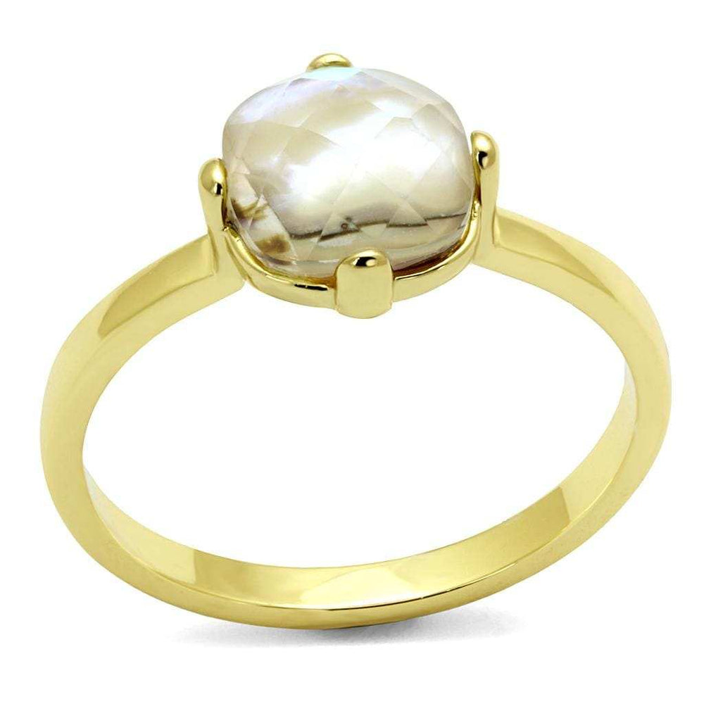 LO4071 - Flash Gold Brass Ring with Precious Stone Conch in Aurora Borealis (Rainbow Effect) - Alamode - Flyclothing LLC