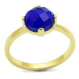 LO4072 - Flash Gold Brass Ring with Synthetic Cat Eye in Sapphire - Alamode - Flyclothing LLC