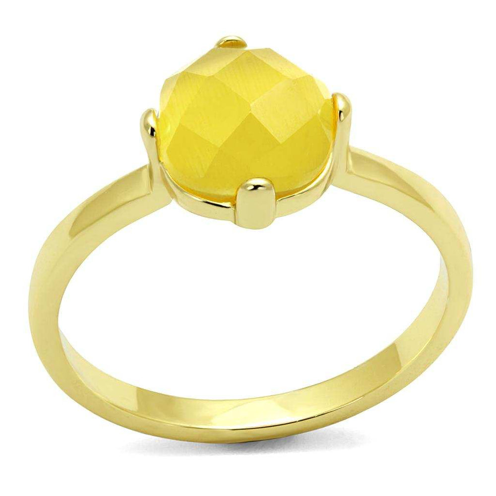 LO4074 - Flash Gold Brass Ring with Synthetic Cat Eye in Topaz - Alamode - Flyclothing LLC