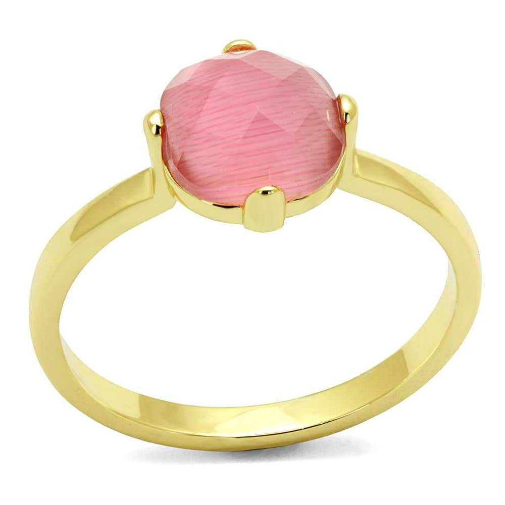 LO4075 - Flash Gold Brass Ring with Synthetic Cat Eye in Rose - Alamode - Flyclothing LLC