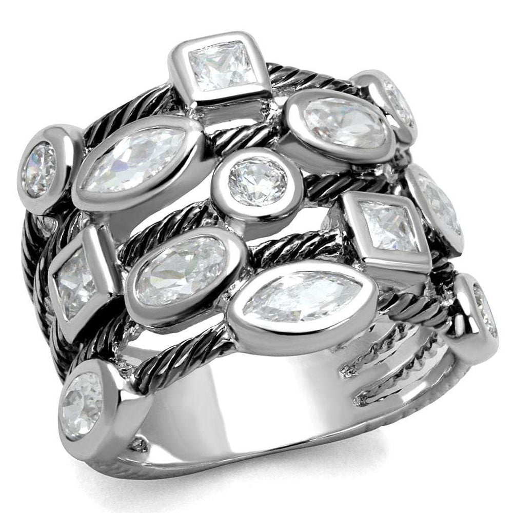 LO4083 - Rhodium Brass Ring with AAA Grade CZ in Clear - Alamode - Flyclothing LLC