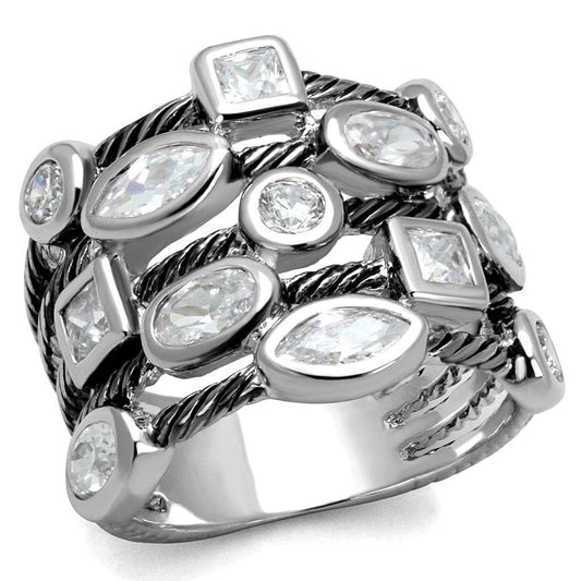 LO4083 - Rhodium Brass Ring with AAA Grade CZ in Clear - Alamode - Flyclothing LLC