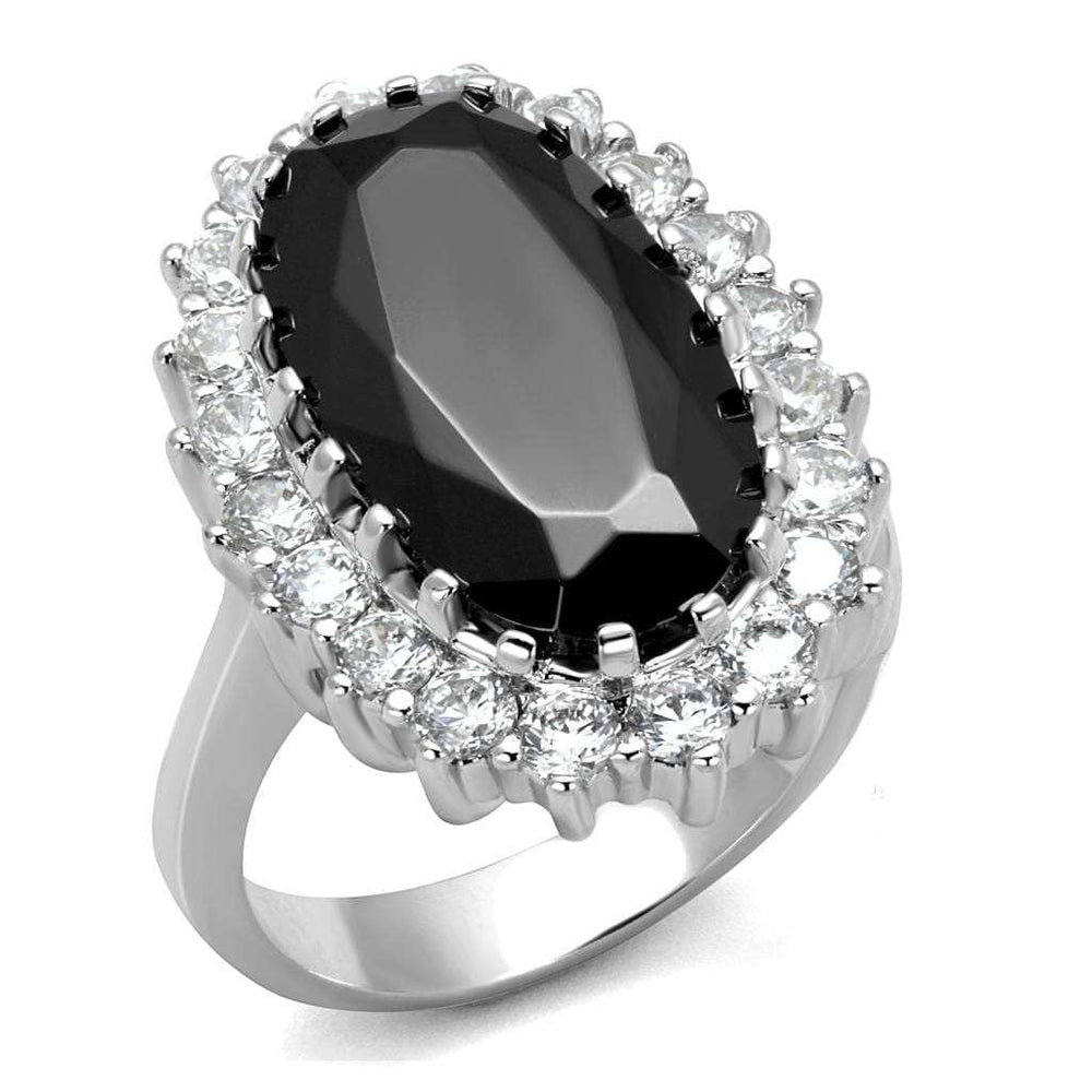 LO4094 - Rhodium Brass Ring with AAA Grade CZ in Black Diamond - Alamode - Flyclothing LLC