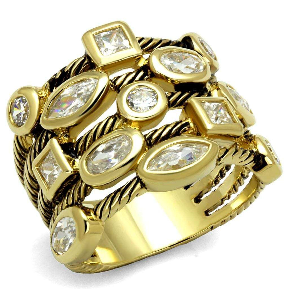 LO4096 - Gold Brass Ring with AAA Grade CZ in Clear - Alamode - Flyclothing LLC
