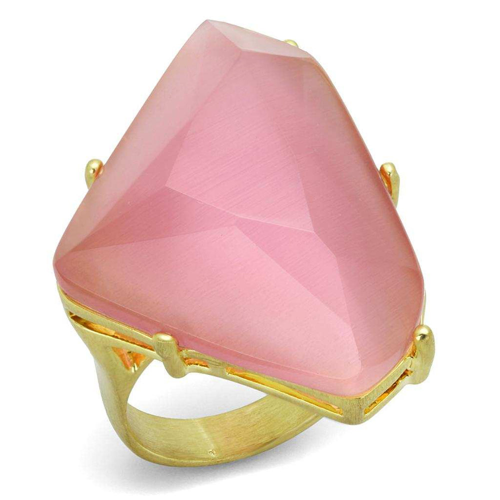 LO4104 - Gold & Brush Brass Ring with Synthetic Cat Eye in Rose - Alamode - Flyclothing LLC