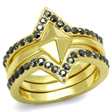 LO4113 - Gold Brass Ring with Top Grade Crystal in Hematite - Alamode - Flyclothing LLC