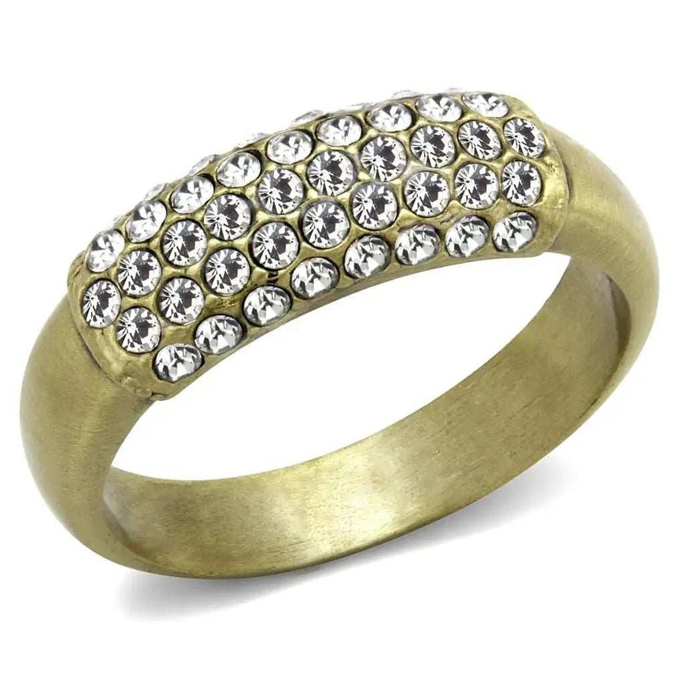 LO4125 - Antique Copper Brass Ring with Top Grade Crystal in Clear - Alamode - Flyclothing LLC