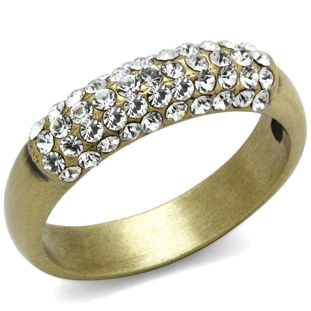 LO4126 - Antique Copper Brass Ring with Top Grade Crystal in Clear - Alamode - Flyclothing LLC