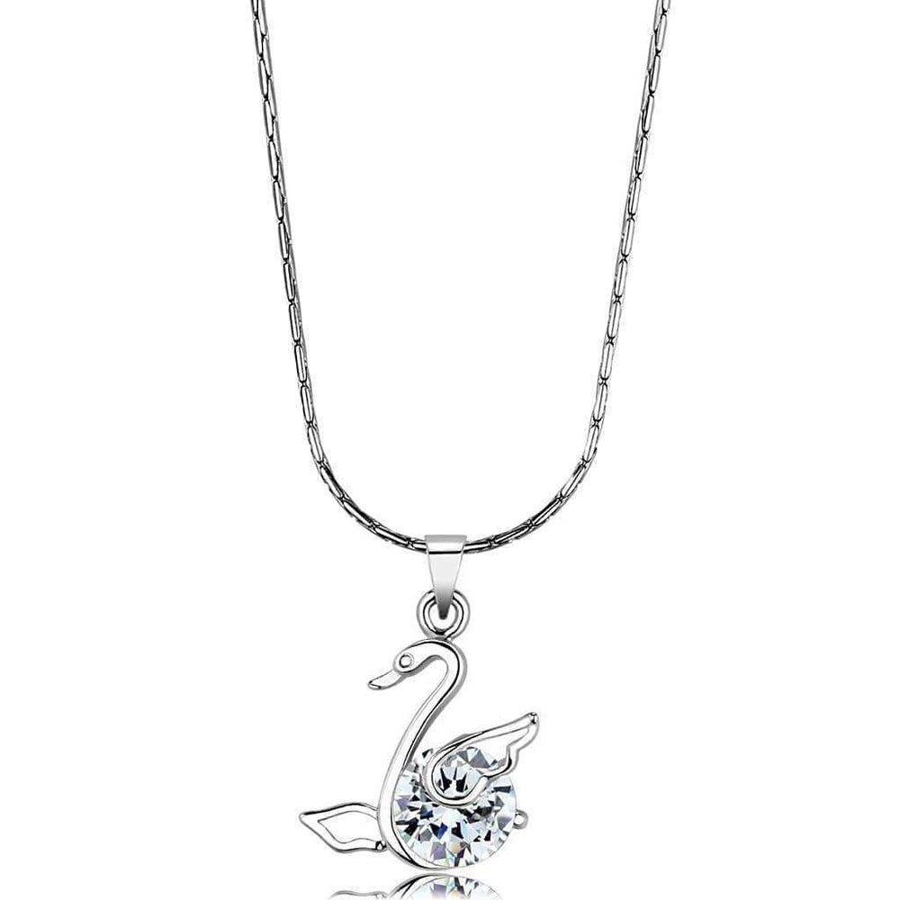 LO4155 - Rhodium Brass Chain Pendant with AAA Grade CZ in Clear - Alamode - Flyclothing LLC