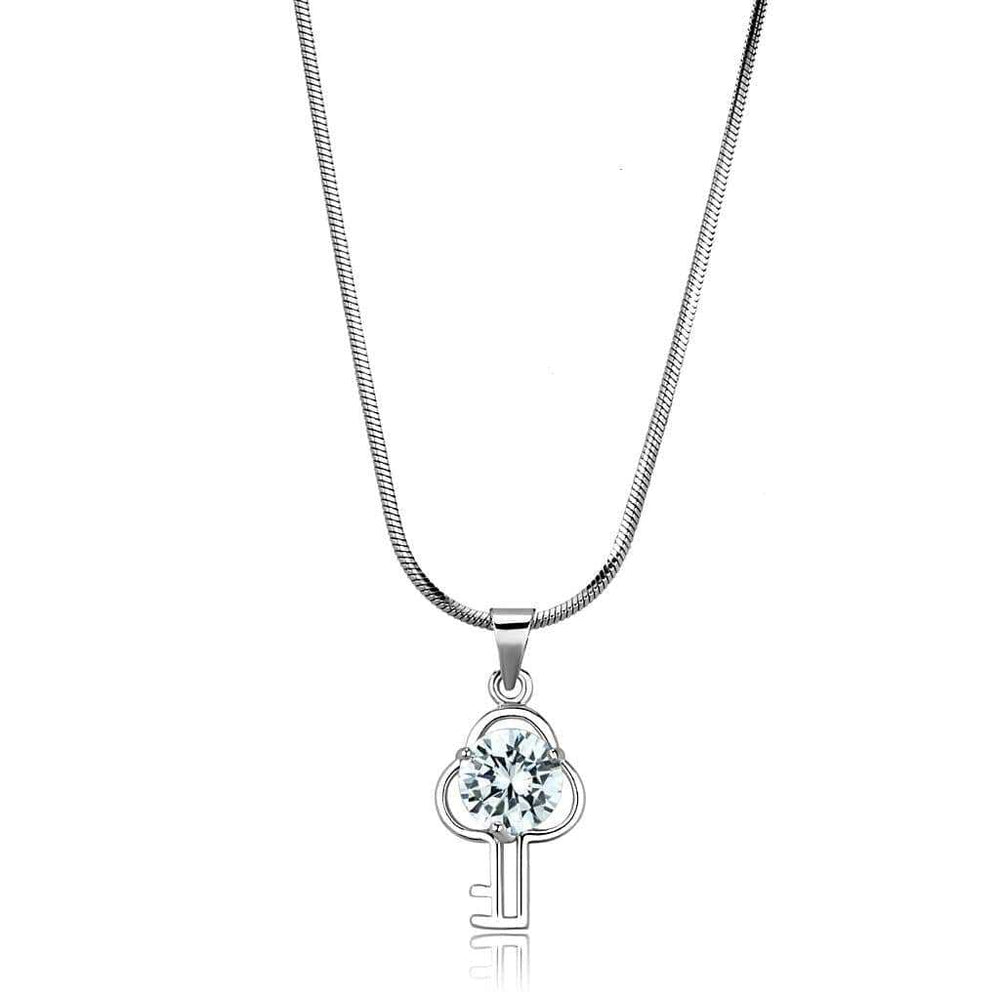 LO4161 - Rhodium Brass Chain Pendant with AAA Grade CZ in Clear - Alamode - Flyclothing LLC