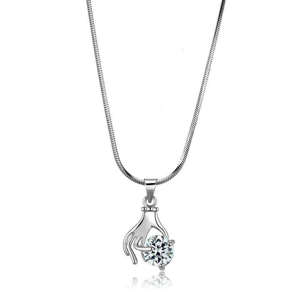 LO4163 - Rhodium Brass Chain Pendant with AAA Grade CZ in Clear - Alamode - Flyclothing LLC