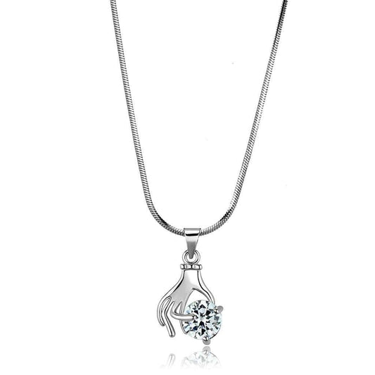 LO4163 - Rhodium Brass Chain Pendant with AAA Grade CZ in Clear - Alamode - Flyclothing LLC
