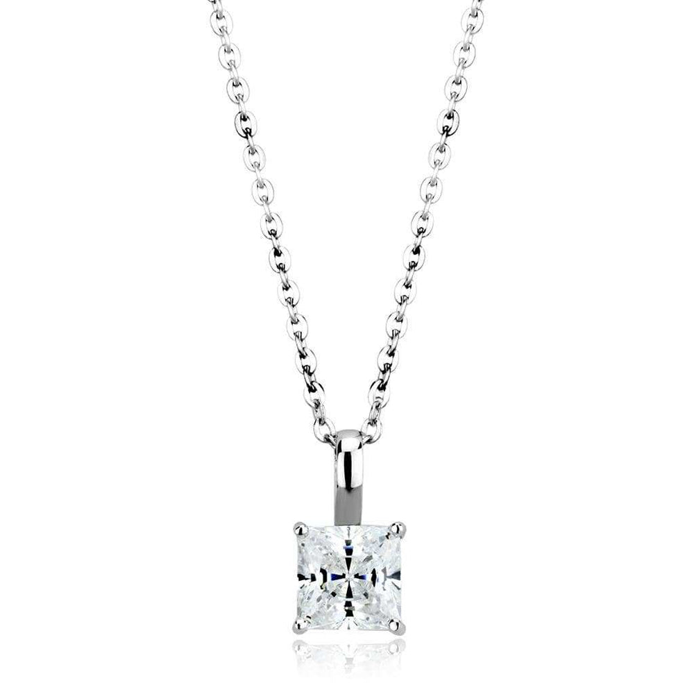 LO4174 - Rhodium Brass Chain Pendant with AAA Grade CZ in Clear - Alamode - Flyclothing LLC