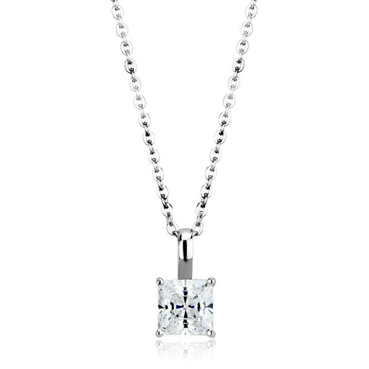 LO4174 - Rhodium Brass Chain Pendant with AAA Grade CZ in Clear - Alamode - Flyclothing LLC