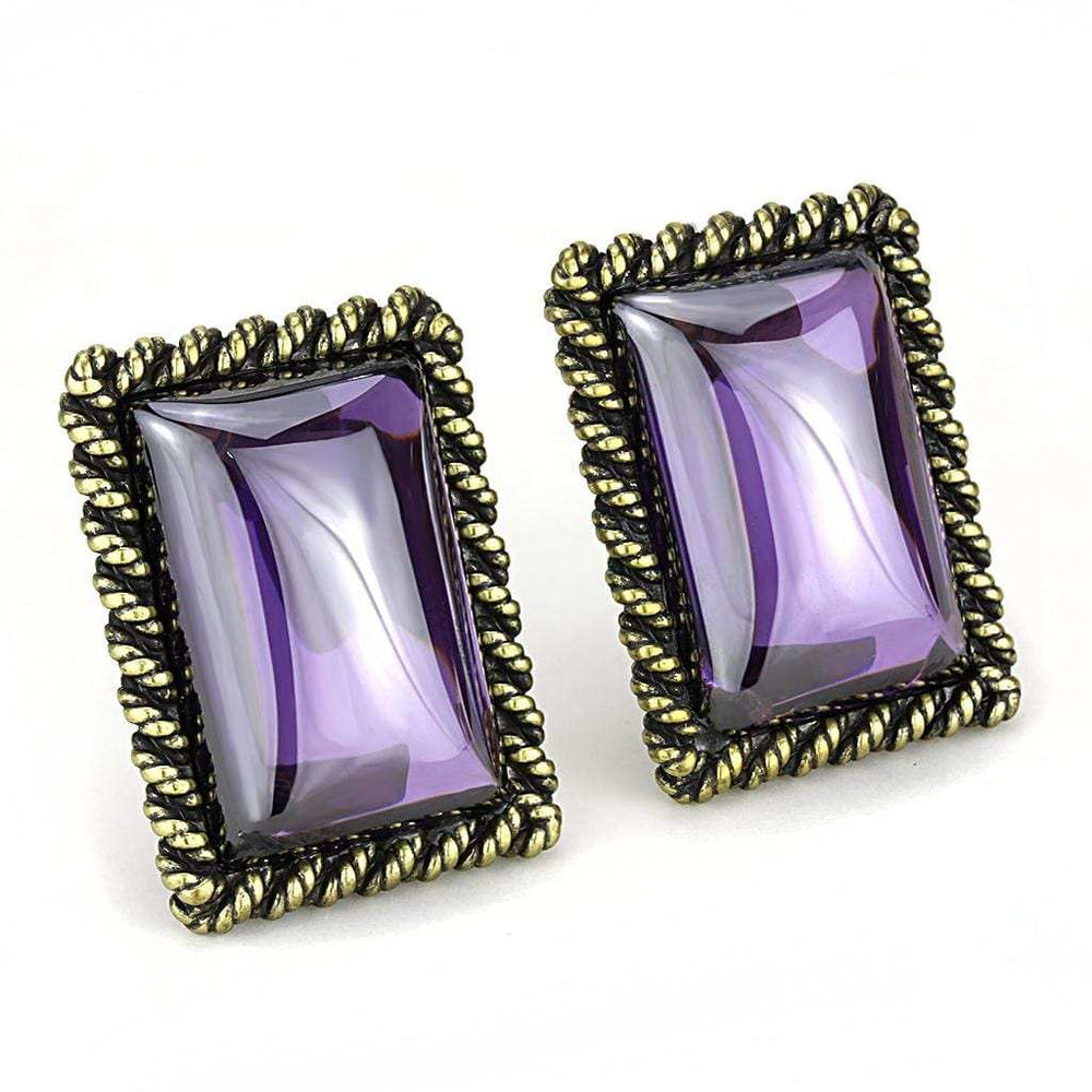 LO4178 - Antique Copper Brass Earrings with AAA Grade CZ in Amethyst - Alamode - Flyclothing LLC
