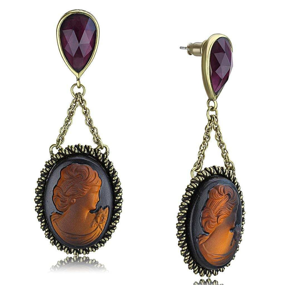 LO4182 - Antique Copper Brass Earrings with Synthetic Synthetic Stone in Smoked Quartz - Alamode - Flyclothing LLC