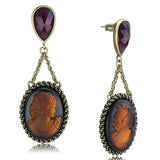 LO4182 - Antique Copper Brass Earrings with Synthetic Synthetic Stone in Smoked Quartz - Alamode - Flyclothing LLC