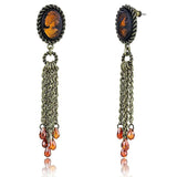 LO4185 - Antique Copper Brass Earrings with Synthetic Synthetic Stone in Smoked Quartz - Alamode - Flyclothing LLC