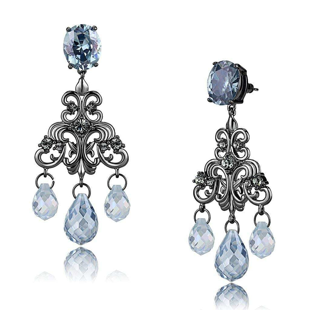 LO4188 - TIN Cobalt Black Brass Earrings with AAA Grade CZ in Sea Blue - Alamode - Flyclothing LLC