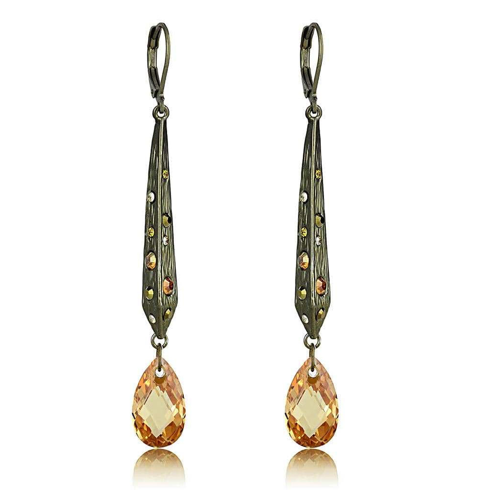 LO4189 - Antique Copper Brass Earrings with Top Grade Crystal in Champagne - Alamode - Flyclothing LLC