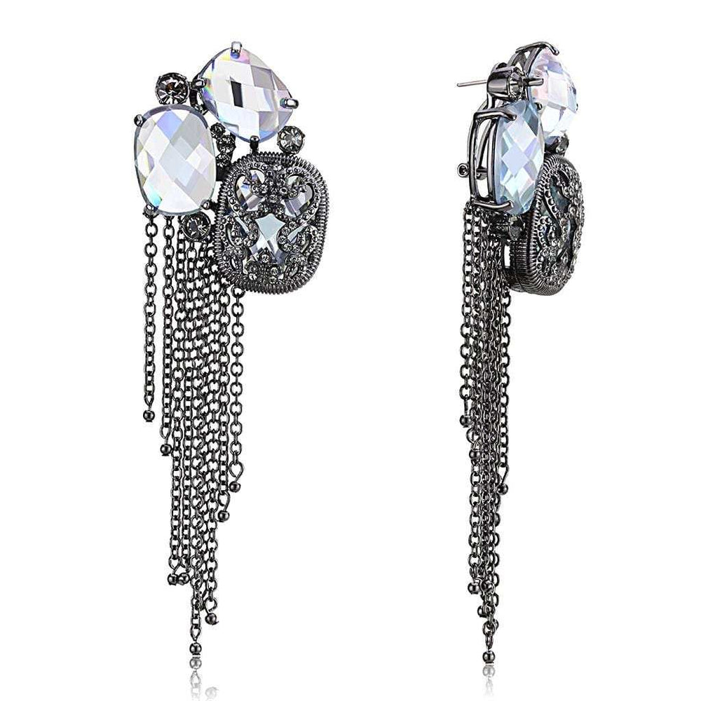 LO4191 - TIN Cobalt Black Brass Earrings with AAA Grade CZ in Clear - Alamode - Flyclothing LLC