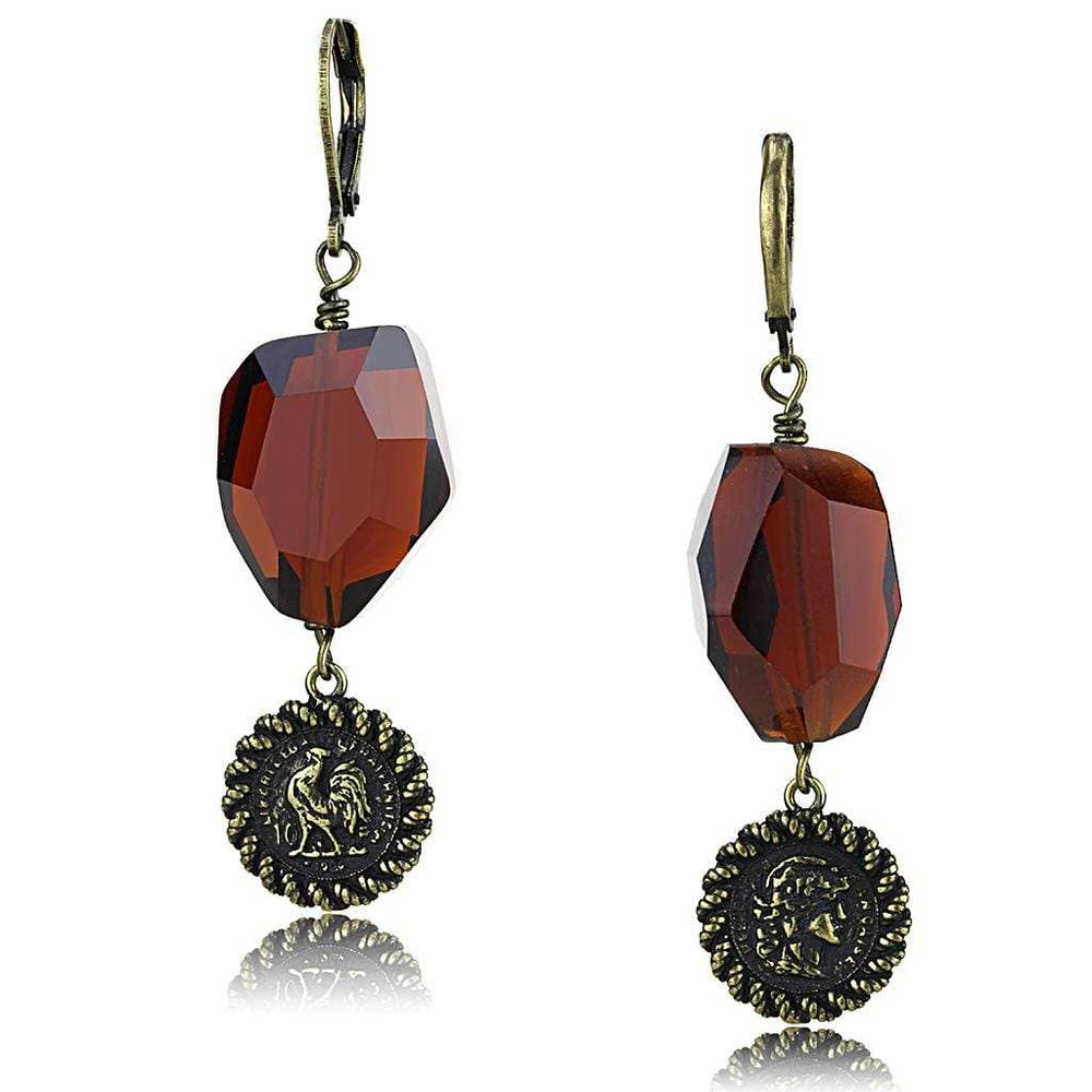 LO4193 - Antique Copper Brass Earrings with Synthetic Synthetic Glass in Garnet - Alamode - Flyclothing LLC