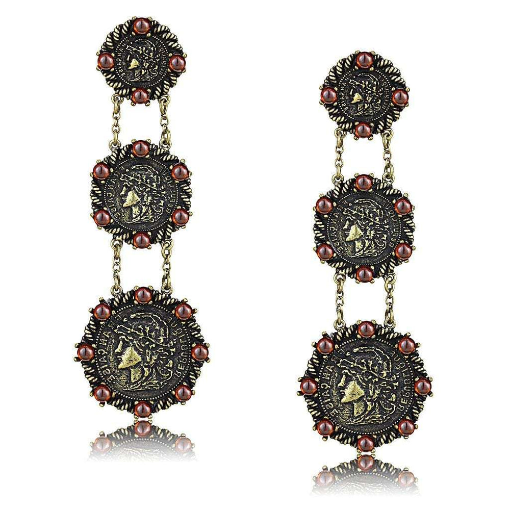 LO4196 - Antique Copper Brass Earrings with AAA Grade CZ in Garnet - Alamode - Flyclothing LLC