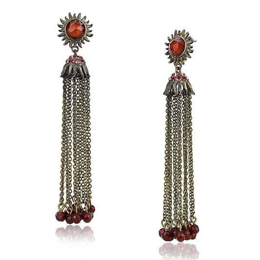 LO4197 - Antique Copper Brass Earrings with Synthetic Onyx in Garnet - Alamode - Flyclothing LLC