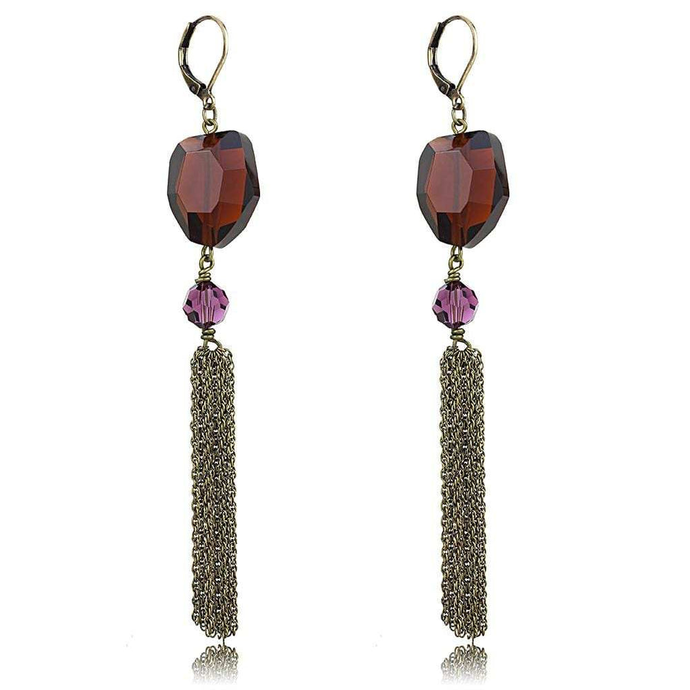 LO4202 - Antique Copper Brass Earrings with Synthetic Synthetic Glass in Garnet - Alamode - Flyclothing LLC