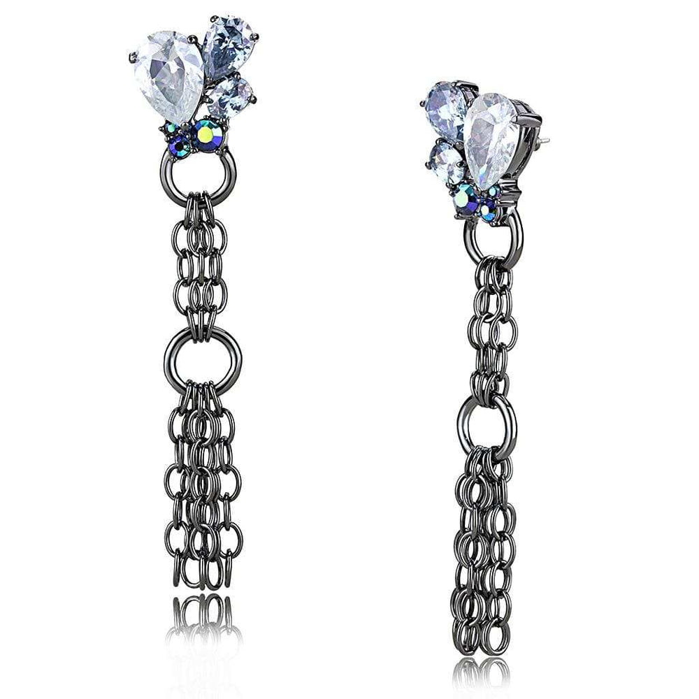 LO4204 - TIN Cobalt Black Brass Earrings with AAA Grade CZ in Clear - Alamode - Flyclothing LLC