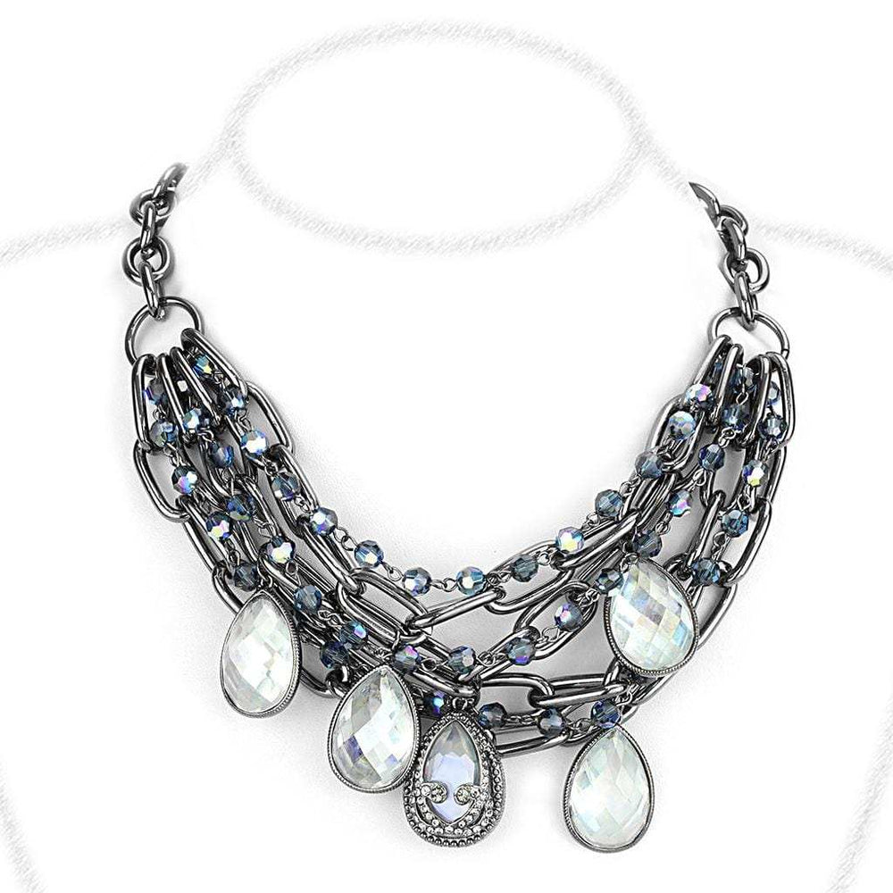 LO4211 - TIN Cobalt Black Brass Necklace with AAA Grade CZ in Clear - Alamode - Flyclothing LLC