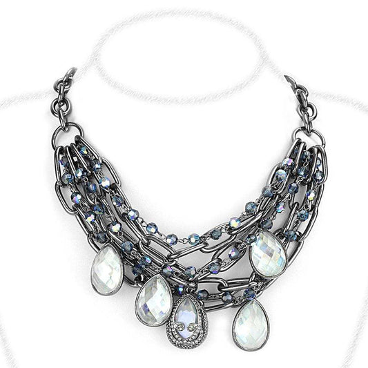 LO4211 - TIN Cobalt Black Brass Necklace with AAA Grade CZ in Clear - Alamode - Flyclothing LLC