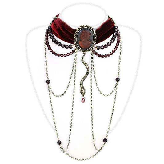 LO4212 - Antique Copper Brass Necklace with Synthetic Synthetic Stone in Smoked Quartz - Alamode - Flyclothing LLC
