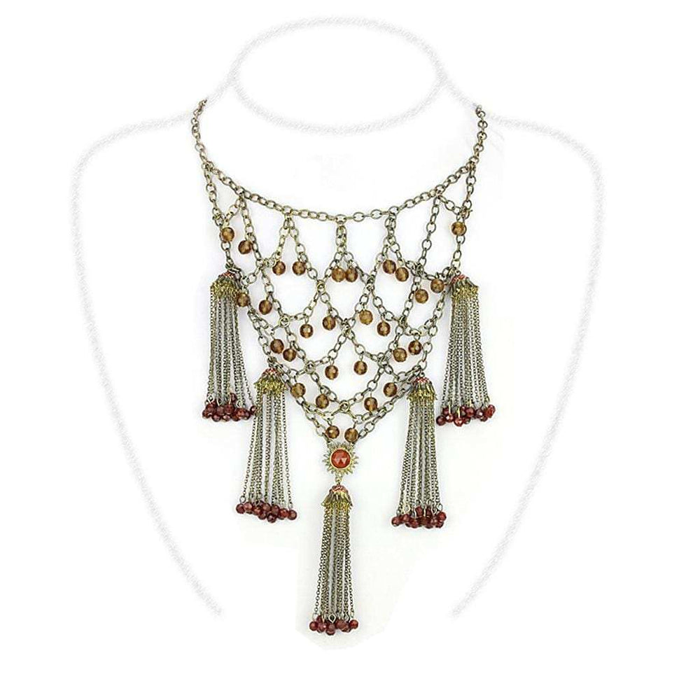 LO4213 - Antique Copper Brass Necklace with Synthetic Onyx in Red Series - Alamode - Flyclothing LLC