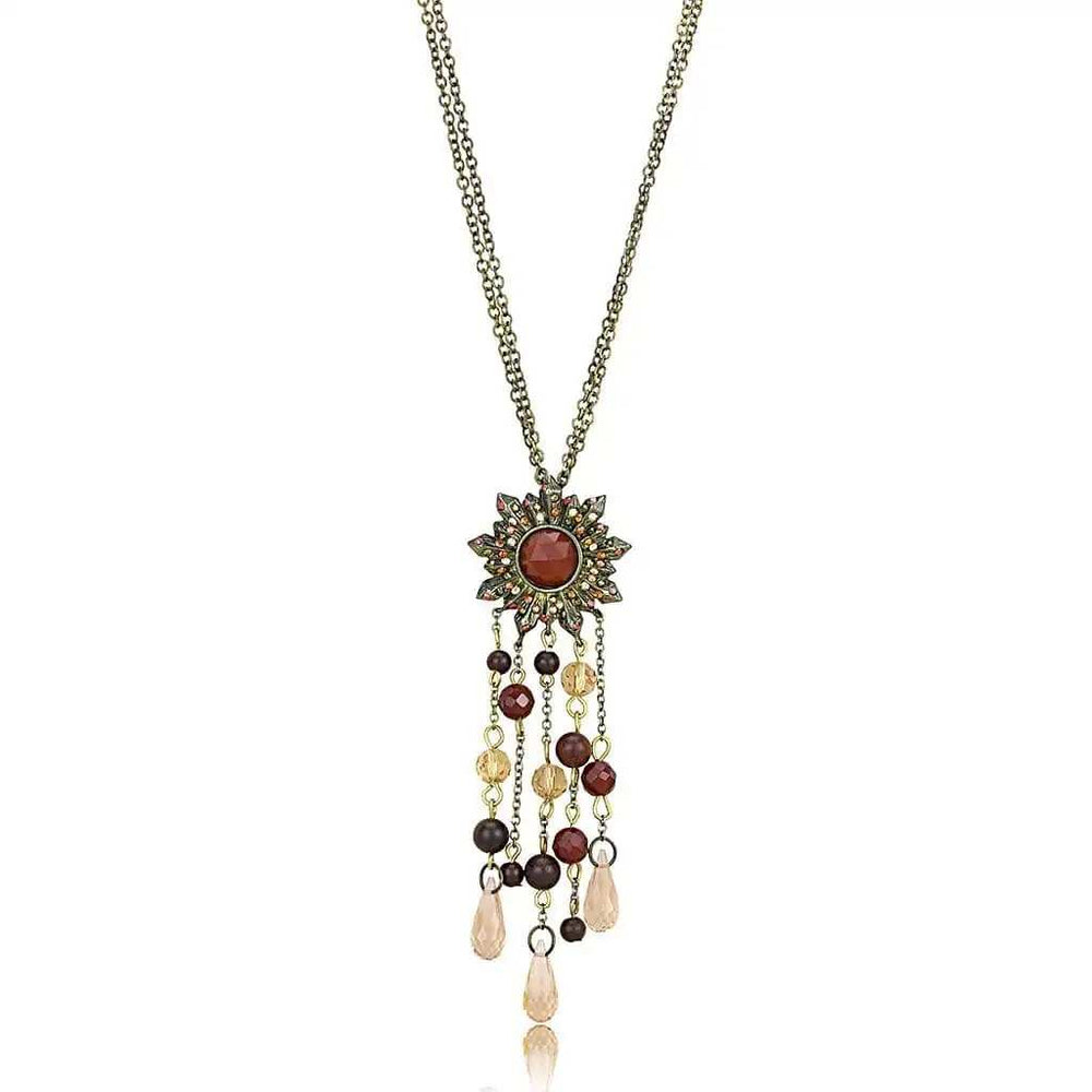 LO4215 - Antique Copper Brass Chain Pendant with Synthetic Onyx in Garnet - Alamode - Flyclothing LLC