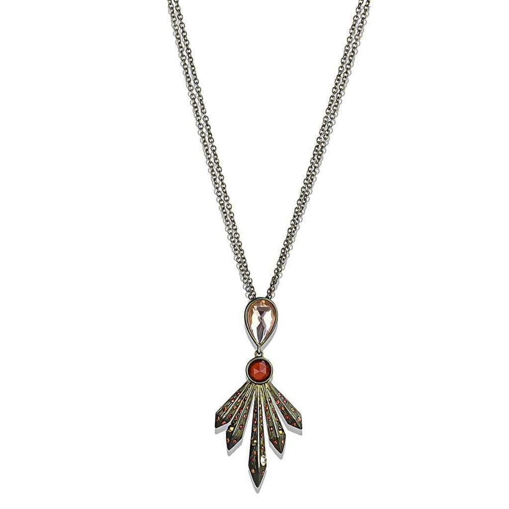 LO4216 - Antique Copper Brass Necklace with Synthetic Synthetic Glass in Champagne - Alamode - Flyclothing LLC