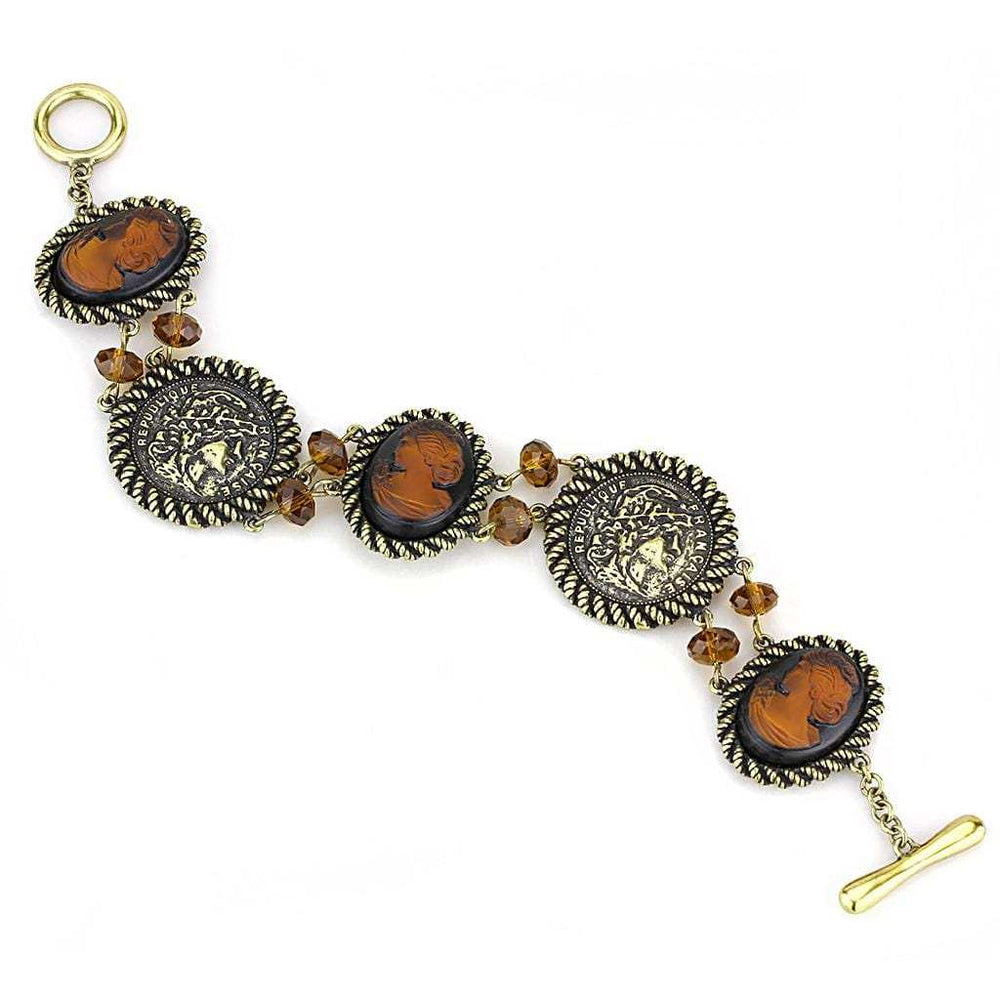 LO4221 - Antique Copper Brass Bracelet with Synthetic Synthetic Stone in Smoked Quartz - Alamode - Flyclothing LLC
