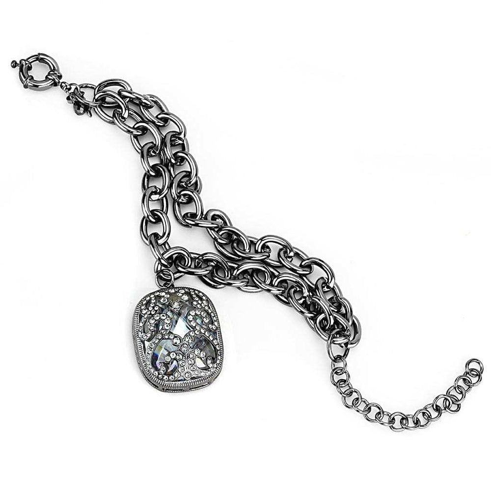 LO4222 - TIN Cobalt Black Brass Bracelet with AAA Grade CZ in Clear - Alamode - Flyclothing LLC