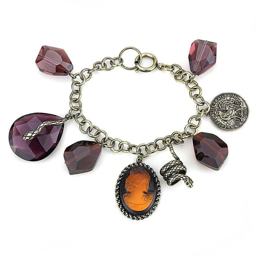 LO4223 - Antique Copper Brass Bracelet with Synthetic Synthetic Glass in Amethyst - Alamode - Flyclothing LLC