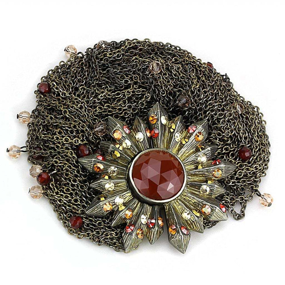 LO4224 - Antique Copper Brass Bracelet with Synthetic Onyx in Garnet - Alamode - Flyclothing LLC