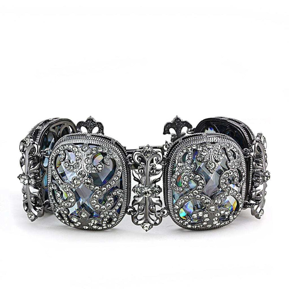 LO4225 - TIN Cobalt Black Brass Bracelet with AAA Grade CZ in Clear - Alamode - Flyclothing LLC