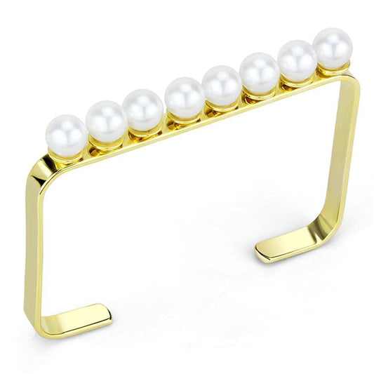 LO4232 - Gold Brass Bangle with Synthetic Pearl in White - Alamode - Flyclothing LLC