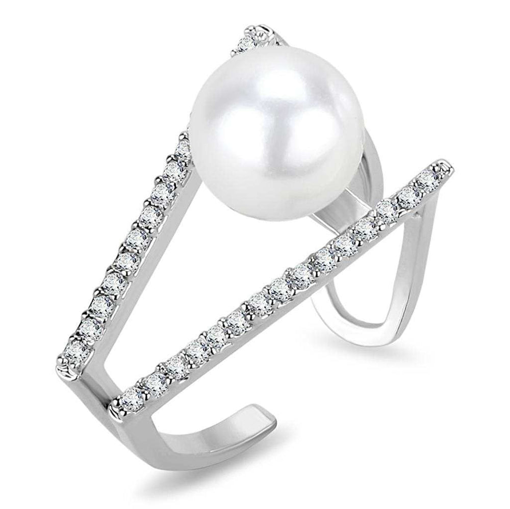 LO4245 - Rhodium Brass Ring with Synthetic Pearl in White - Alamode - Flyclothing LLC